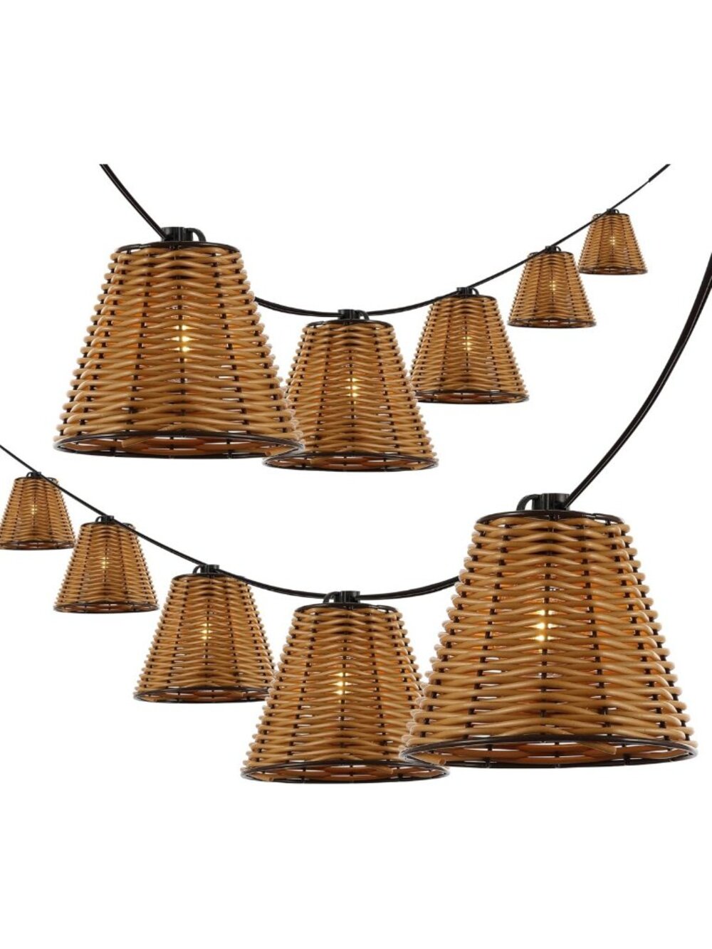 10-Light Faux-Rattan Outdoor String Lights - Warm Brown Patio Decor, Garden
